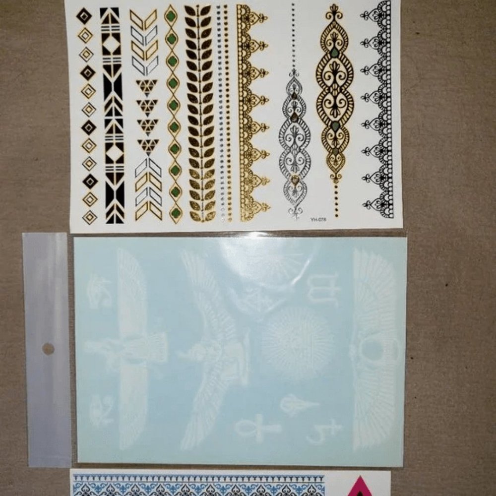 3 sheets Golden White Temporary Tattoo - Picture 4 of 15